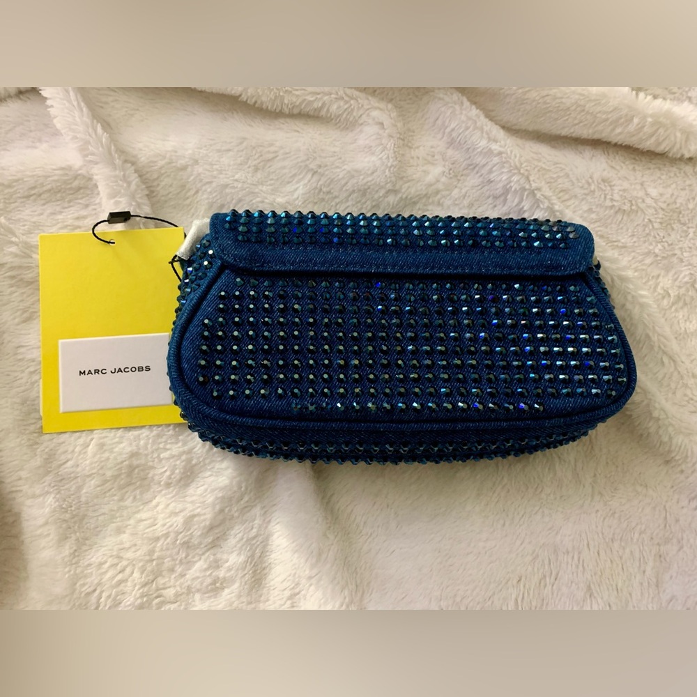 Marc Jacobs The Clover Crystal Embellished Denim Shoulder Bag Dark Wash Crystal - Picture 11 of 11